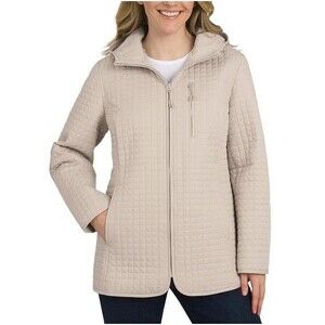 Lands' End Ladies Quilted Jacket Hood Full-Zip Lightweight Tan (Sand) XS NWT